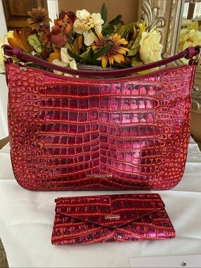 Brahmin Heather Pomegranate Amalthea and matching wallet